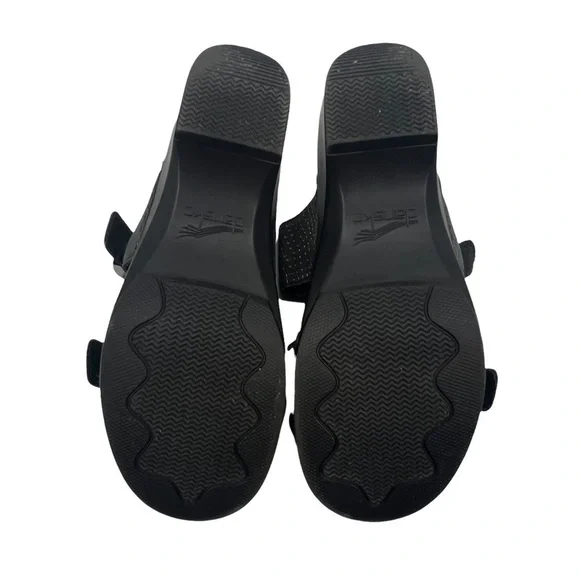 Dansko Sophie Pewter Black Leather Chunk Heel Slide Sandals Size 38 Women's - Picture 7 of 9